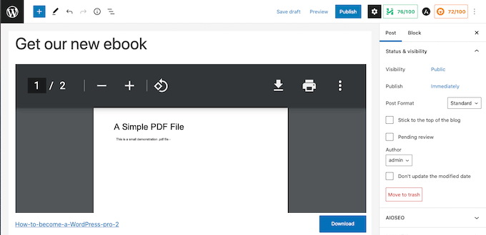 WordPress' embedded PDF viewer