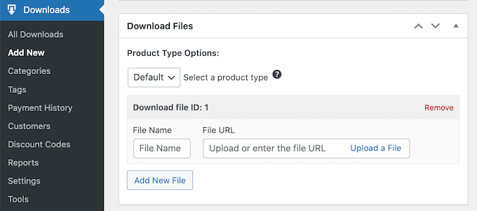 Easy Digital Download's download file settings