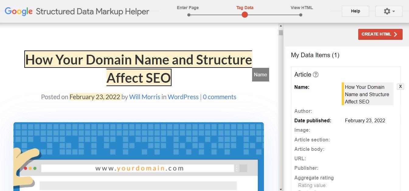 Adding structured data in Google's Structured Data Markup Helper
