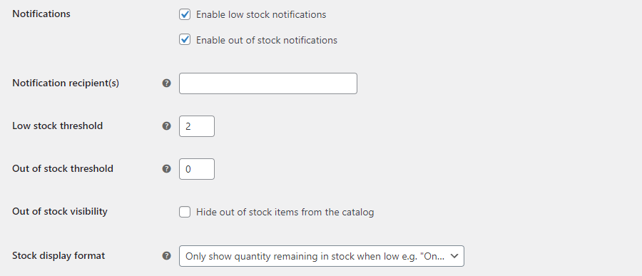 Selecting your low stock threshold. 