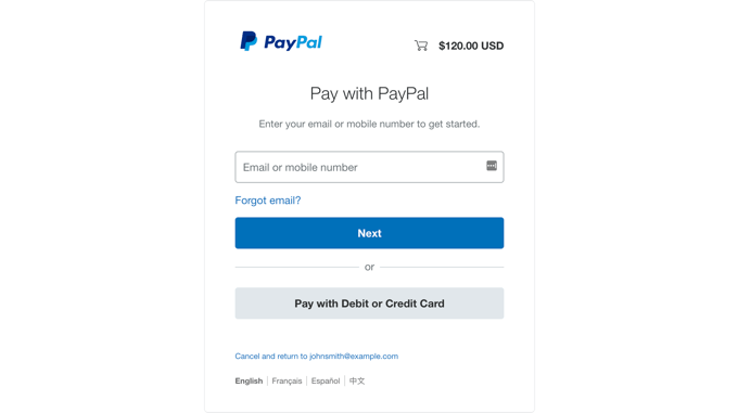 Pay With PayPal Screen