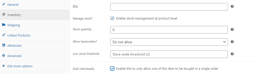 Adding a “sold individually” setting. 