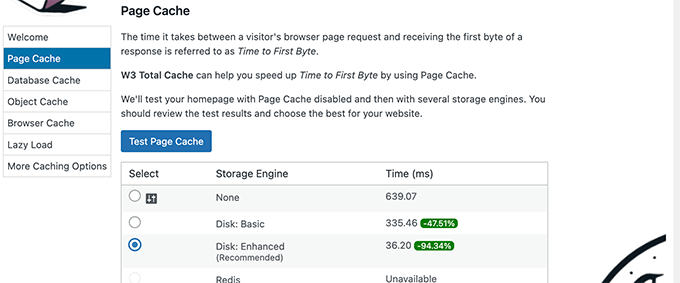 Configure page cache