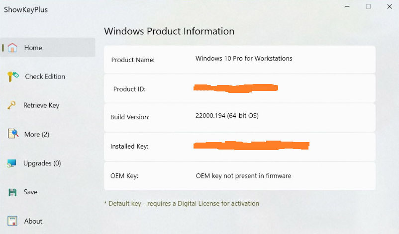 windows product information