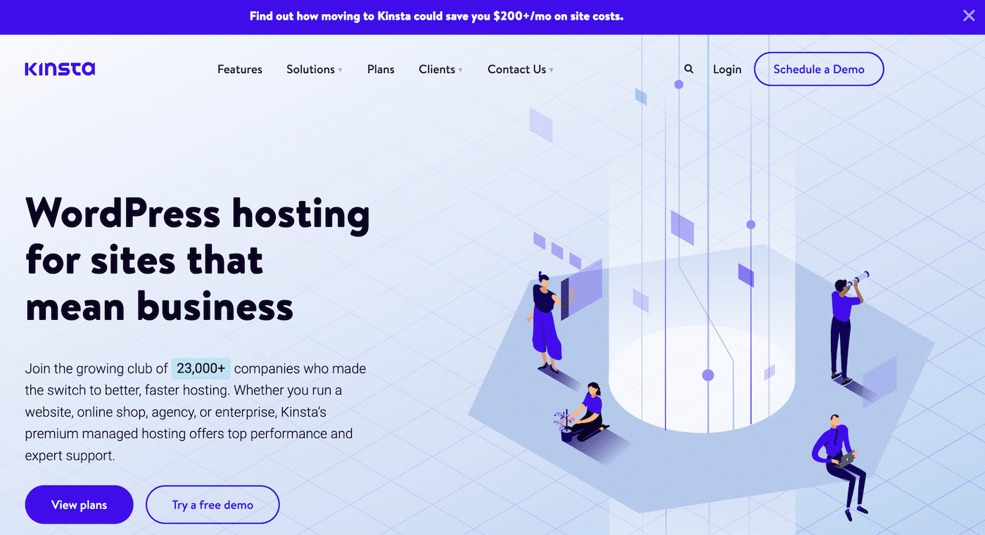 The Kinsta website header