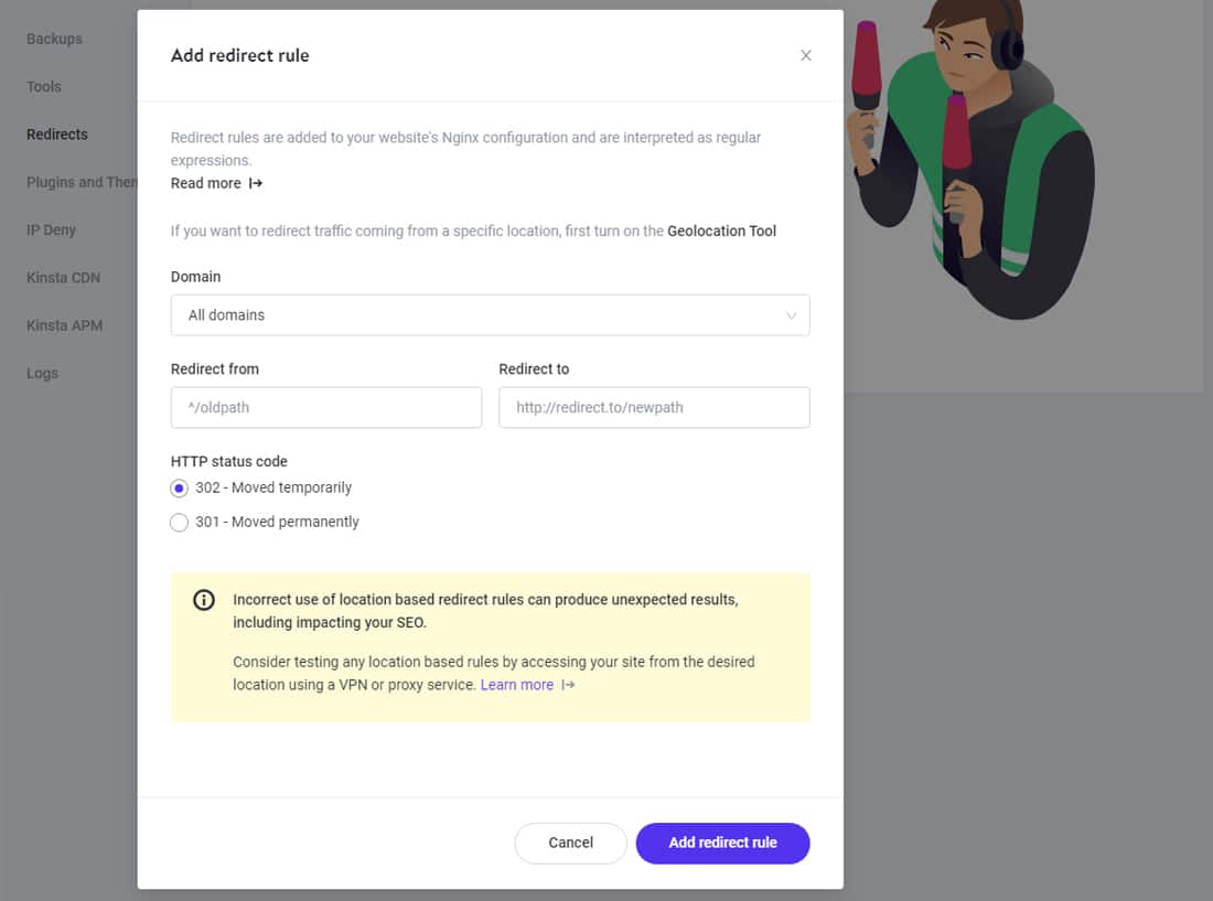 Using regex to customize your redirects in MyKinsta's URL redirections tool. 