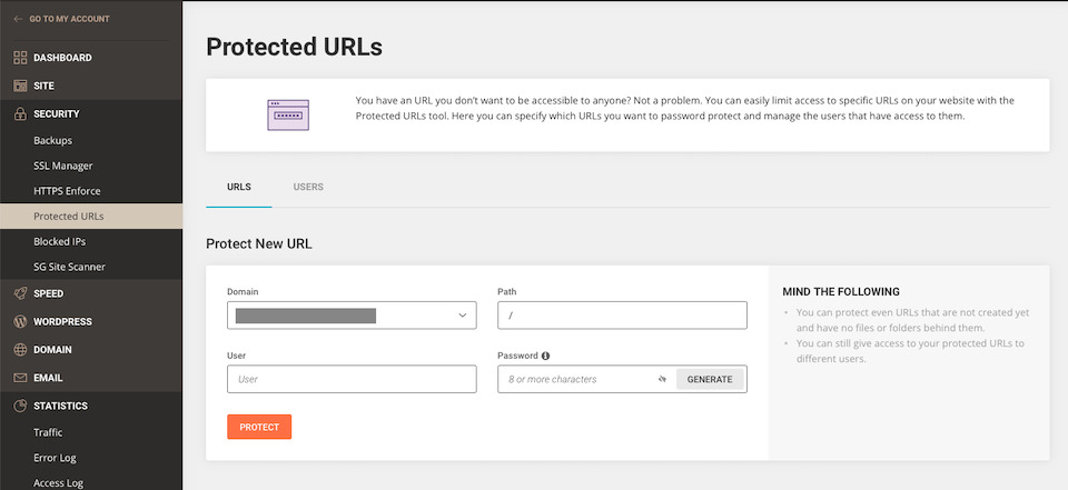 SiteGround site tools