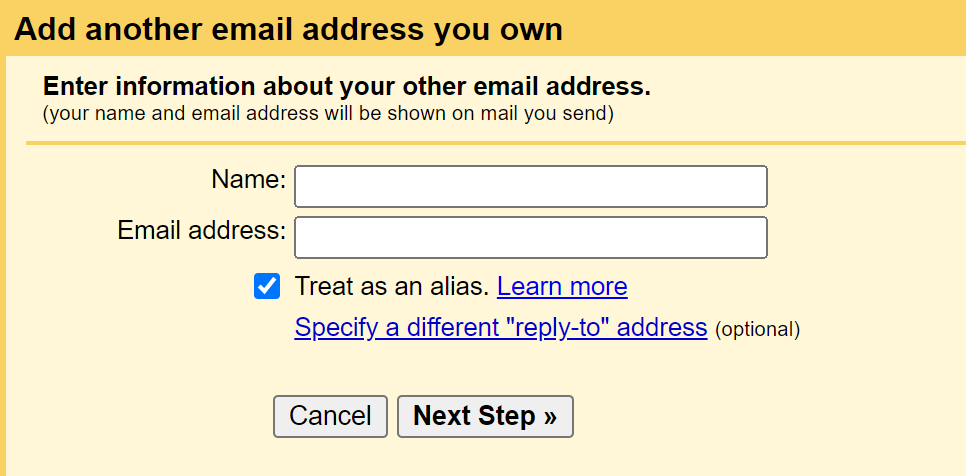 Adding an email address as an alias in Gmail