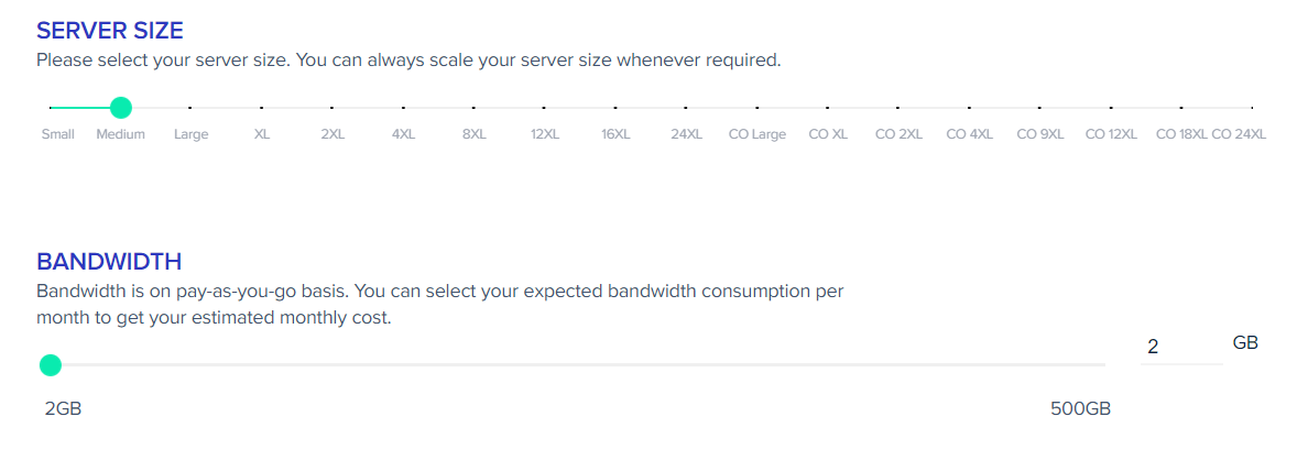 Selecting the server size in Cloudways
