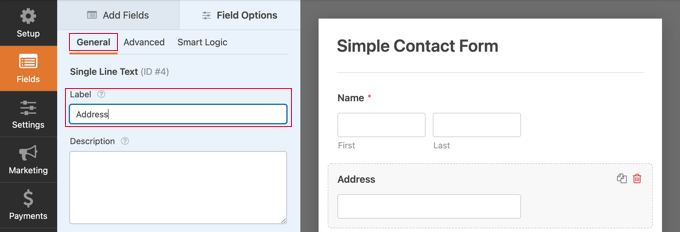 Rename the Field's Label to 'Address'