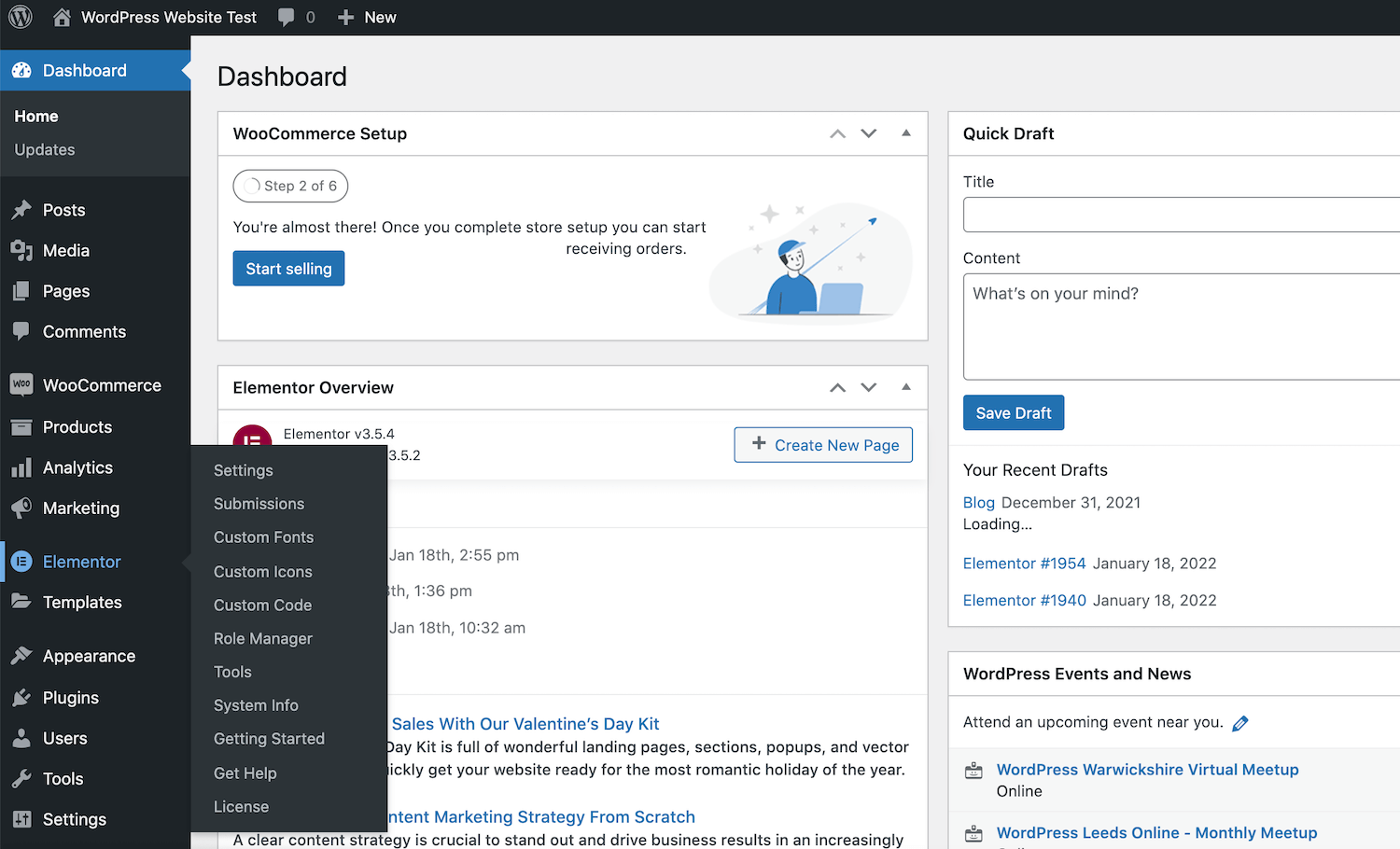 Elementor option is added to WordPress dashboard once it is activated