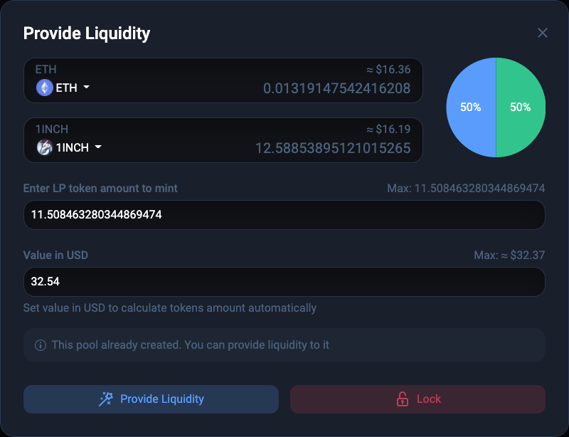 Confirm providing liquidity by accepting the transaction via wallet
