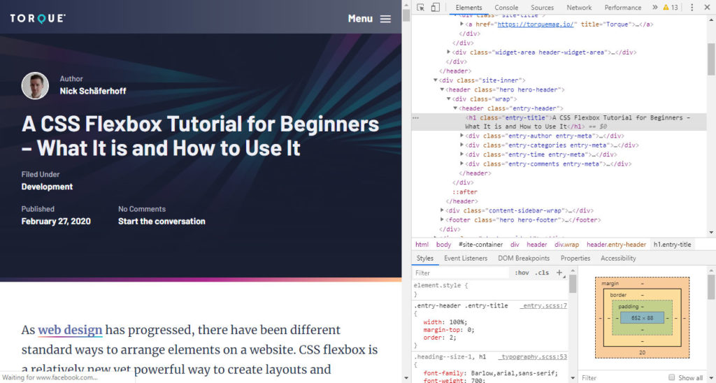 inspect html in browser developer tools