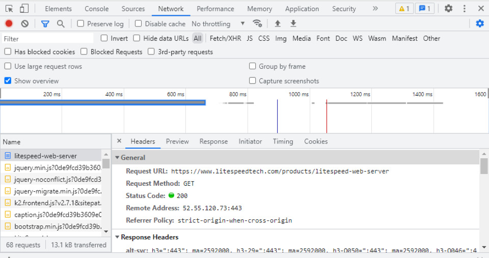 The Network tab in Developer Tools