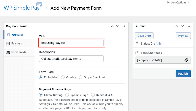 Adding a title to your recurring payment form