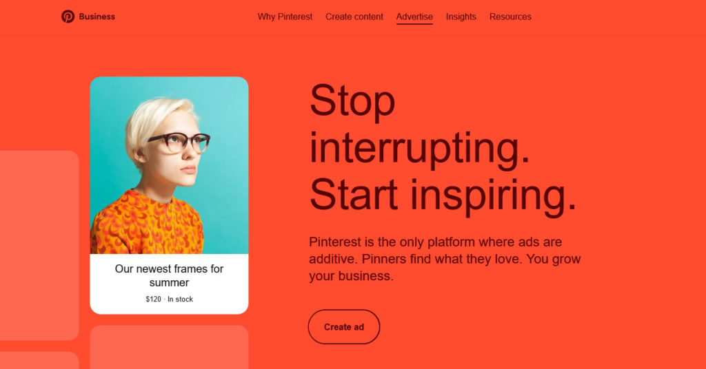 pinterest business platform stop interrupting start inspiring slogan
