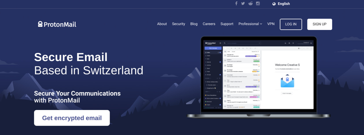 The ProtonMail website that is considered a best email provider.