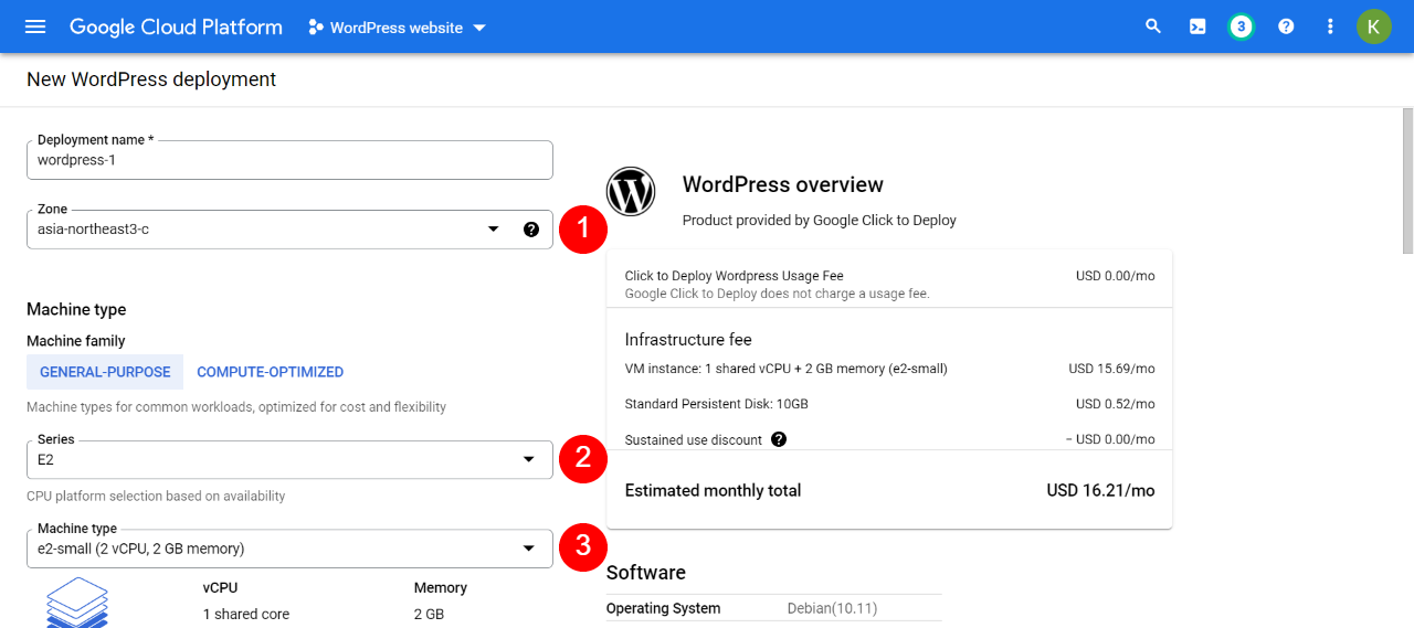 Configuring a WordPress deployment on Google Cloud.