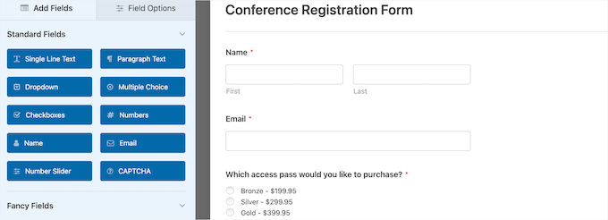WPForms registration form example