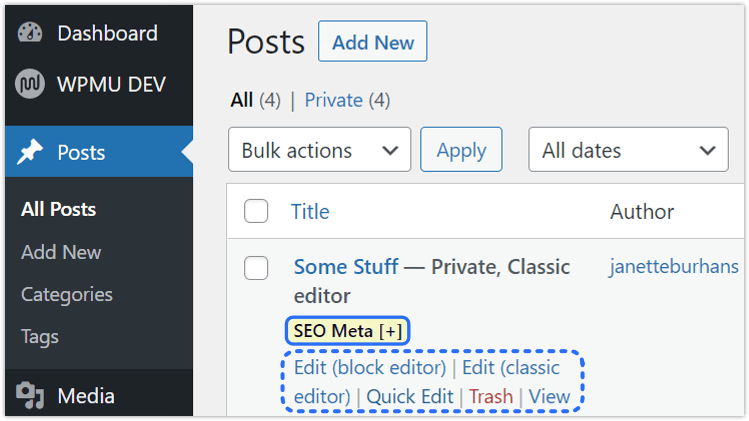 SEO Meta in pages-posts list menu