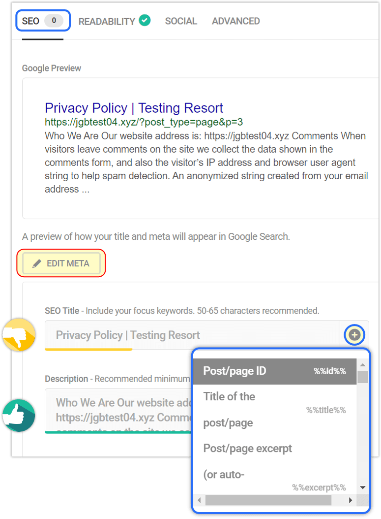 SEO meta data details