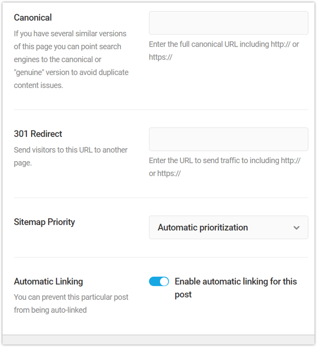 Advanced section, additional options