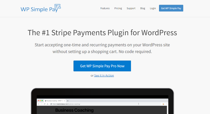 WP simple pay homepage