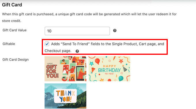 Making a gift card giftable