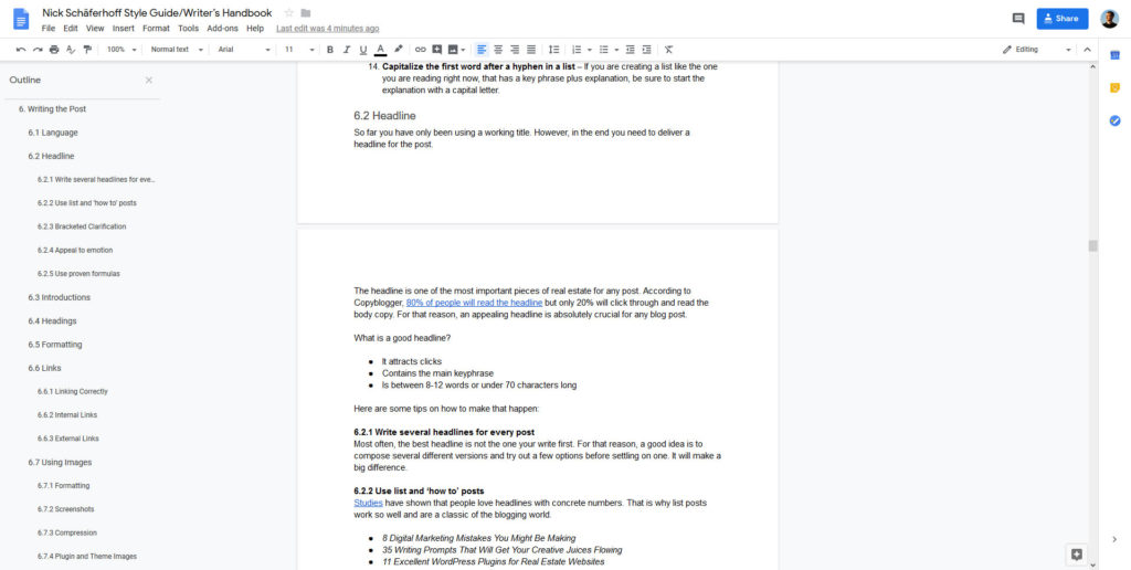 blog style guide as document example