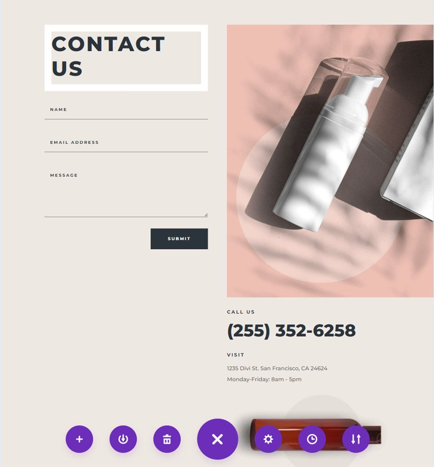 divi sticky contact form layout overview