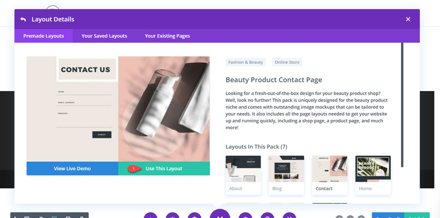 divi sticky contact form select layout
