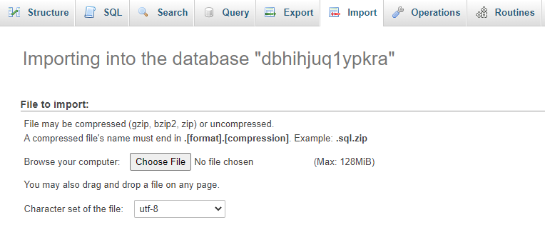 Importing a database.
