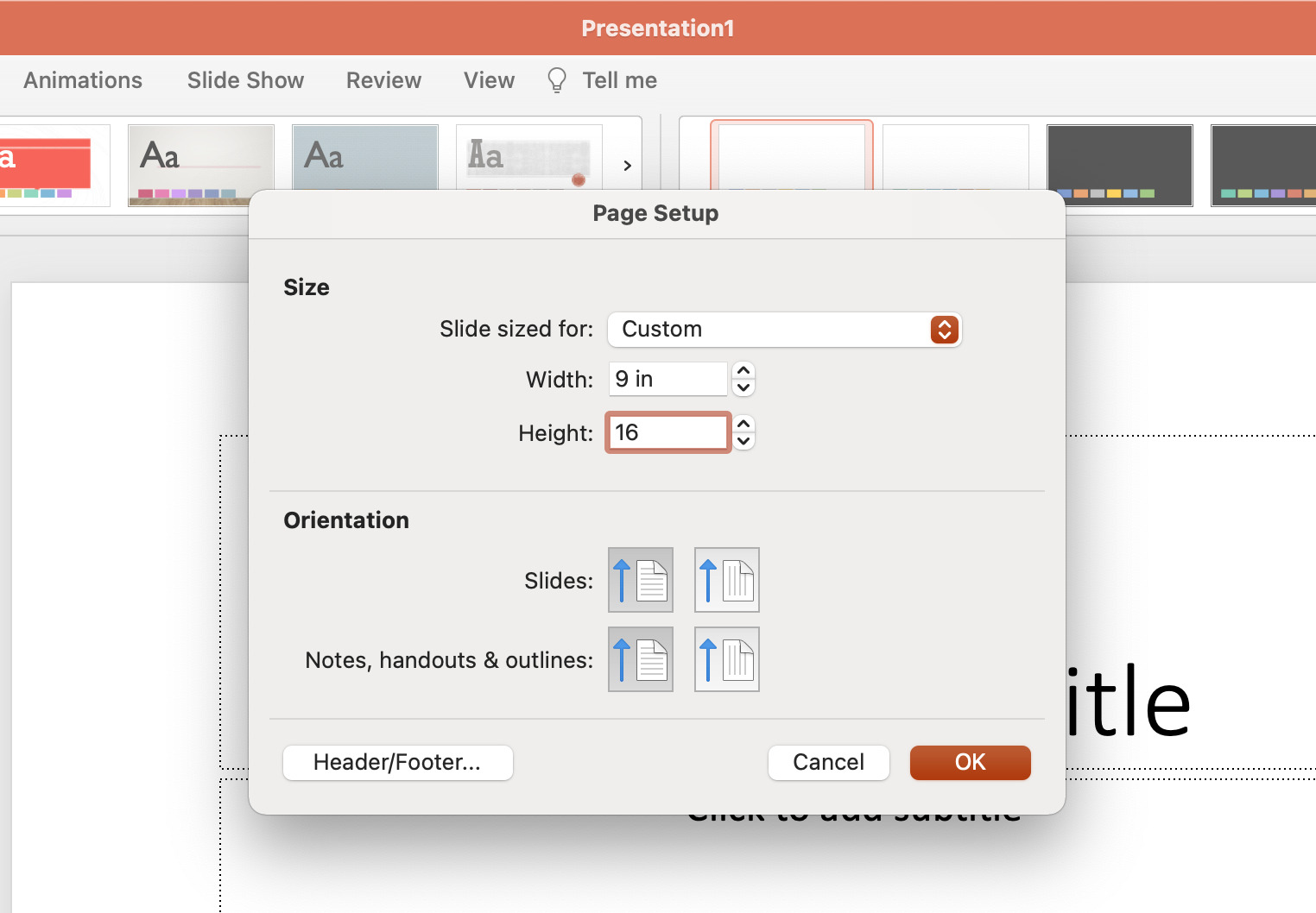 how to make an infographic in powerpoint step #1: input width and height of infographic