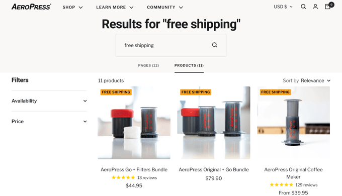 AeroPress Product Search Results Page