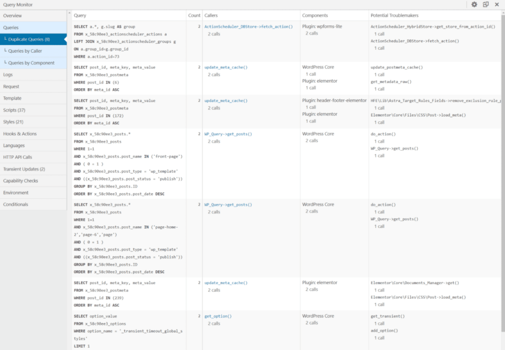 How to see a list of duplicate queries.