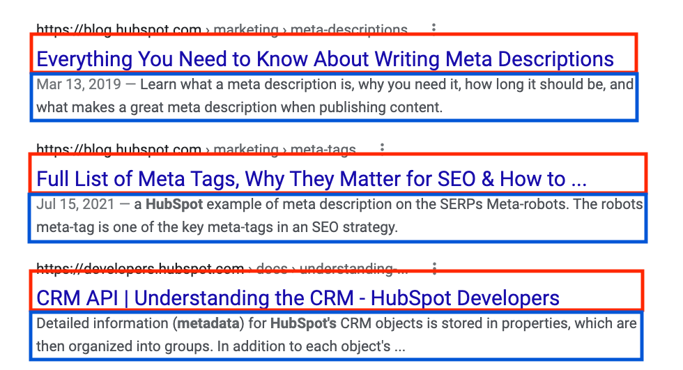 Characteristics of metadata on the serp