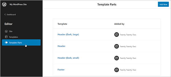 Site Editor template parts.