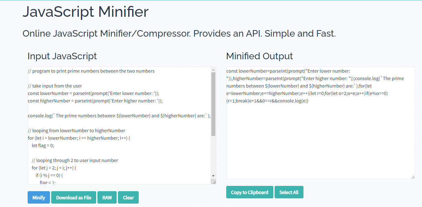 Toptal JavaScript Minifier while Minifying JavaScript code 