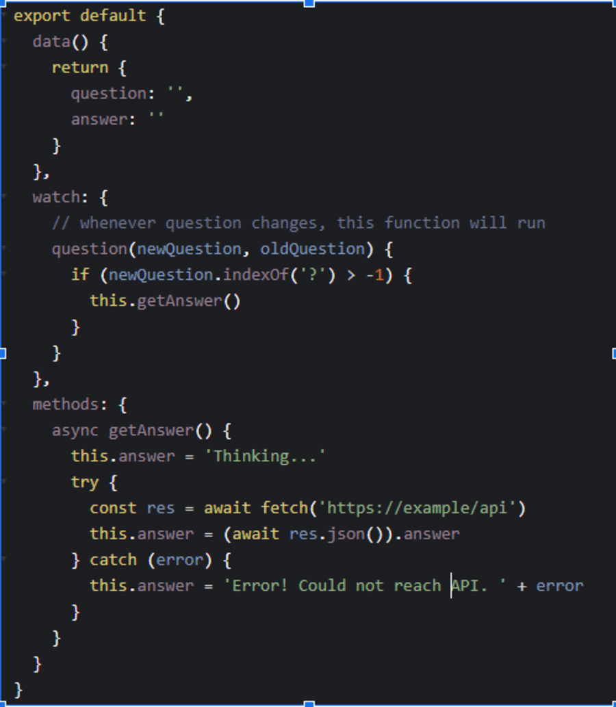 A code sample showing the setup of a watcher.