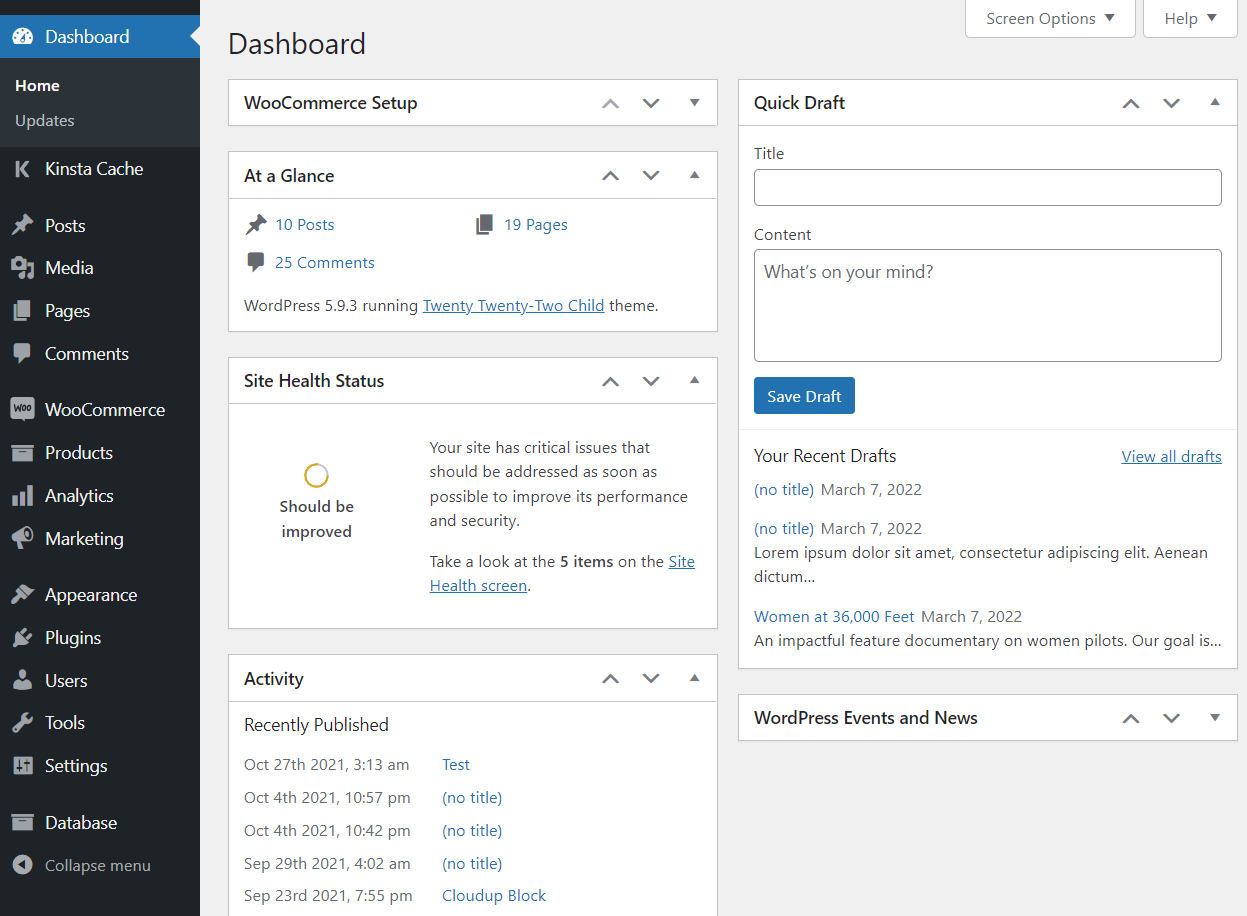 Wordpress Dashboard