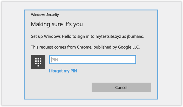 Windows hello PIN login