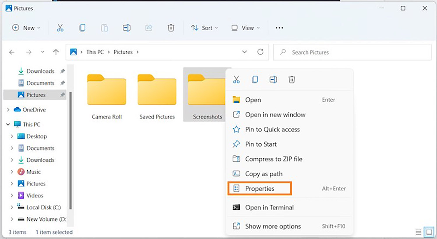 change screenshot folder location windows 11