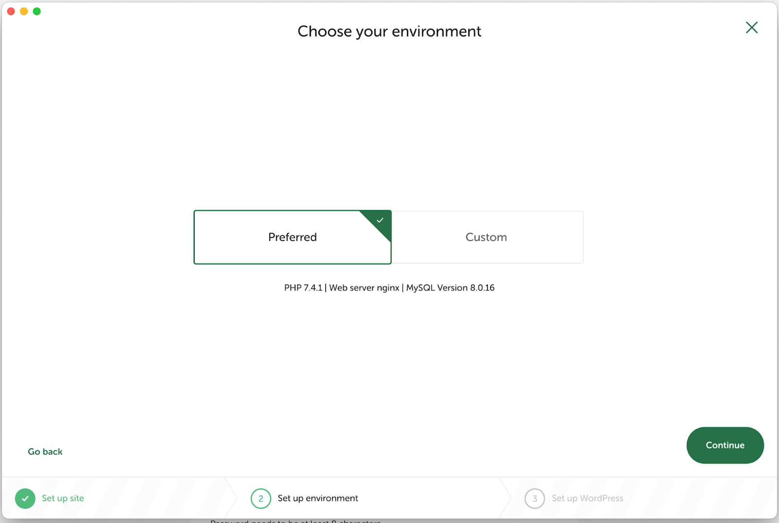 Choosing the staging environment in Local