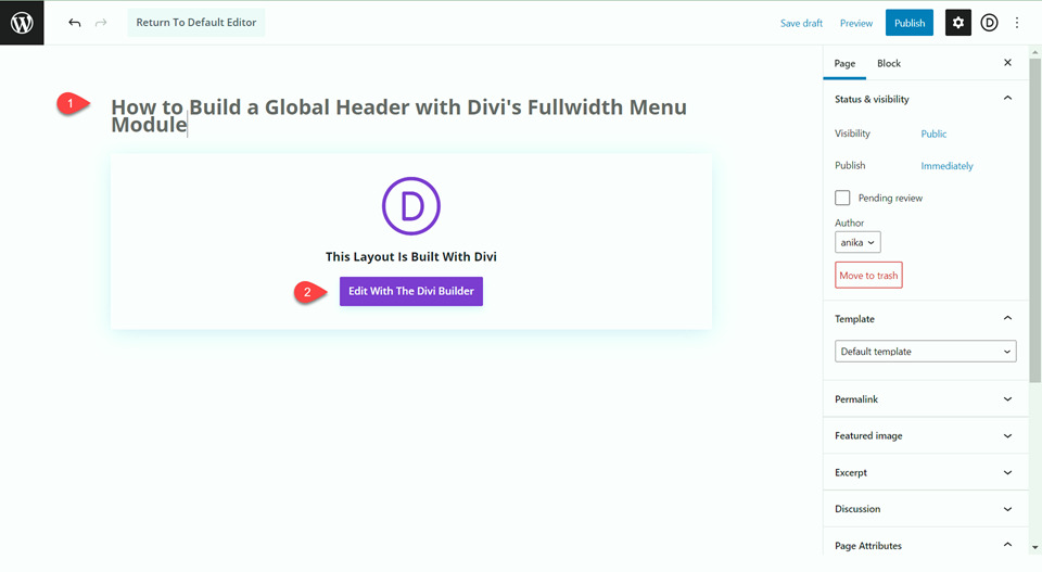 Divi Global Header With Fullwidth Menu New Page