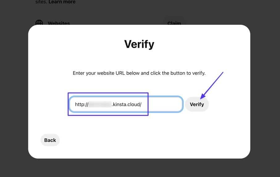 Paste in your WordPress URL and click Verify