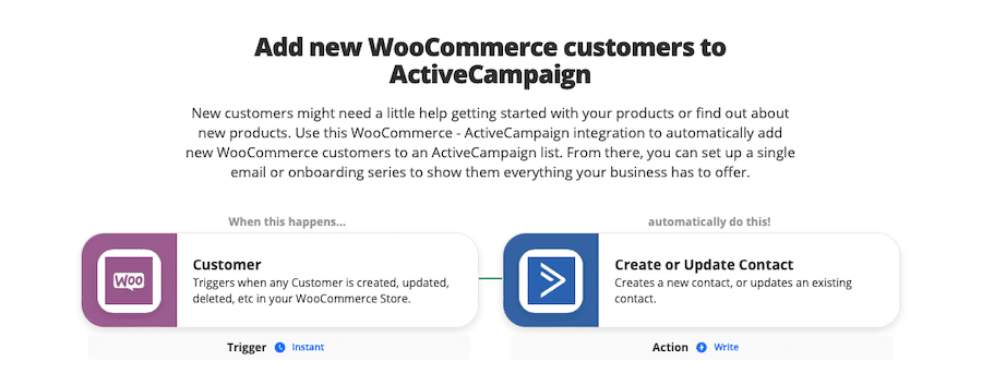 Zap for adding new WooCommerce customers to ActiveCampaign.