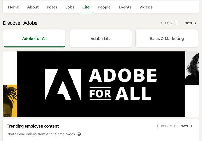 LinkedIn Page best practices: adobe life page example