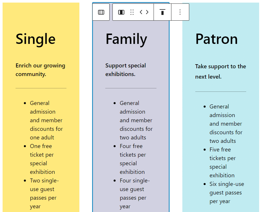 Tables using the block editor in WordPress