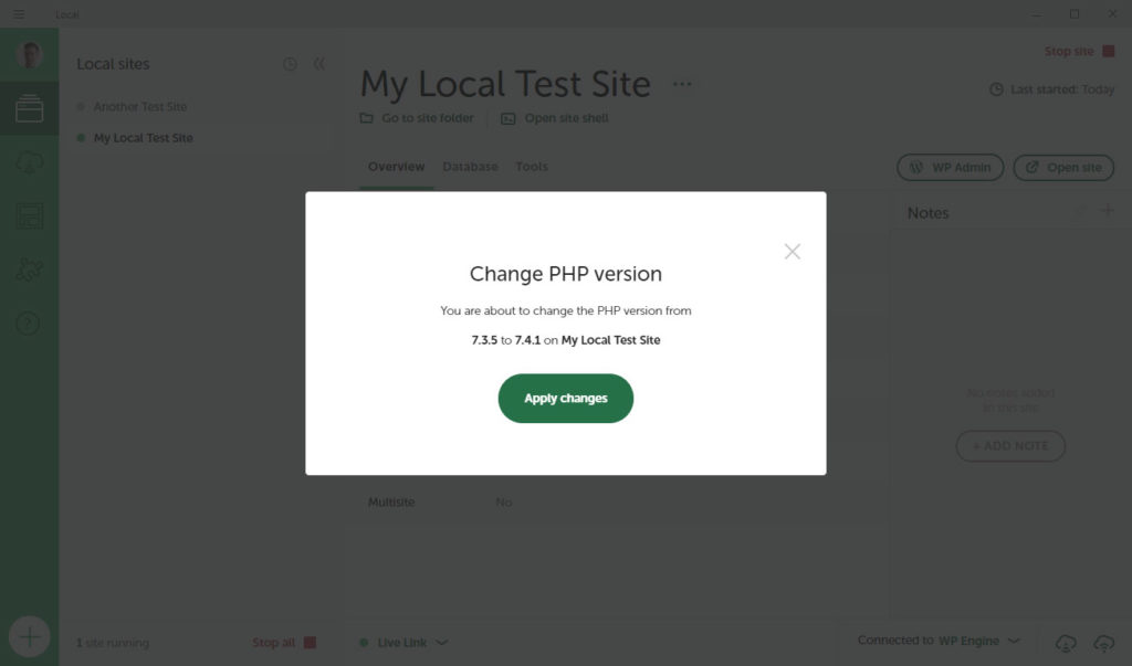 confirm php version change
