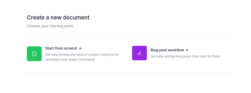 The option to create a new document in the Jasper AI rewriter.